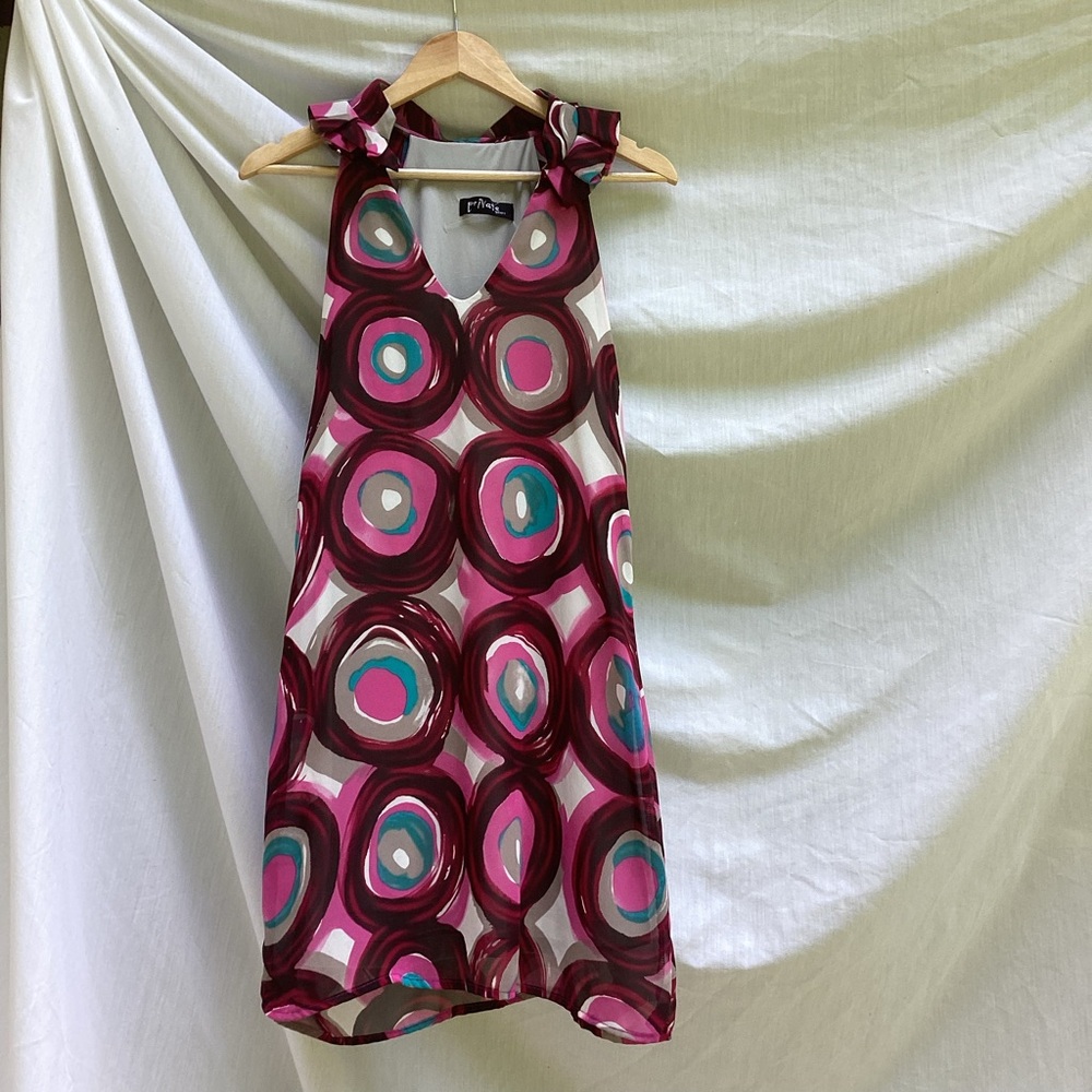 Private Gallery pink geometric pattern Ruffled Sleeveless dress, size xs
